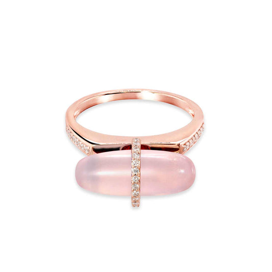 DIAMANTA ROSE QUARTZ GOLD RING WITH DIAMONDS