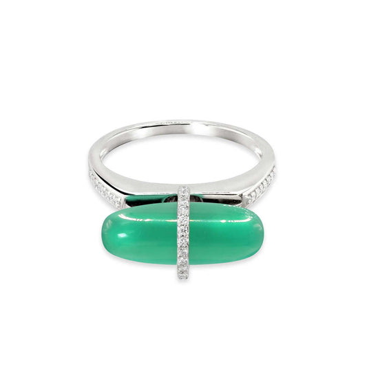 DIAMANTA GREEN AGATE GOLD RING WITH DIAMONDS