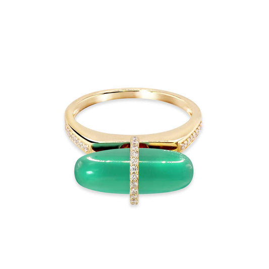 DIAMANTA GREEN AGATE GOLD RING WITH DIAMONDS