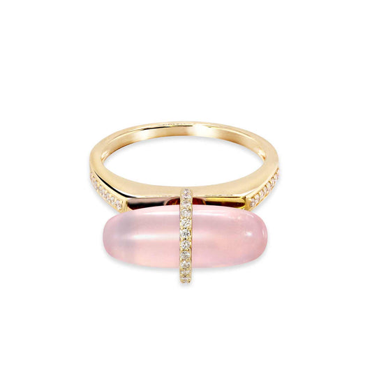 DIAMANTA ROSE QUARTZ GOLD RING WITH DIAMONDS
